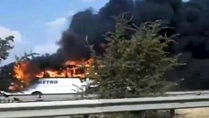 Yine Metro Turizm yine facia! Seyir halindeki otobüs alev topuna döndü