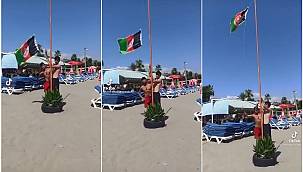 Mülteciler Alanya'daki otelin plajına Afganistan bayrağı dikti!