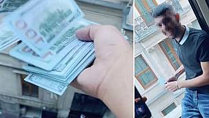 İstanbul'da kaldığı otelin odasından sokağa sahte dolarları savurup sosyal medyada paylaştı!