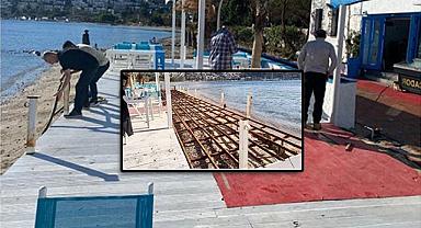 Bodrum'daki işletme kıyı işgaline level atlattı! Sahile platform kurup üzerine masa sandalye attı