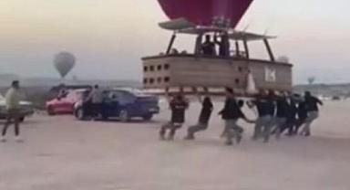 Kapadokya'da sıcak hava balonu arabaya çarptı!