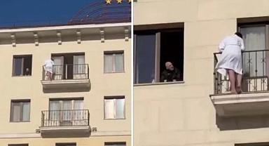 Lüks otelin balkonunda korkunç anlar! Bornozuyla balkona çıkıp...