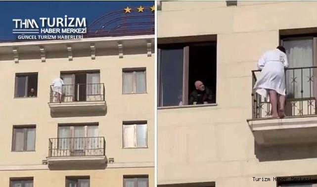 Lüks otelin balkonunda korkunç anlar! Bornozuyla balkona çıkıp...
