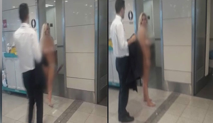 Çırılçıplak soyunan turist kadın Atatürk Havalimanıʹnı birbirine kattı