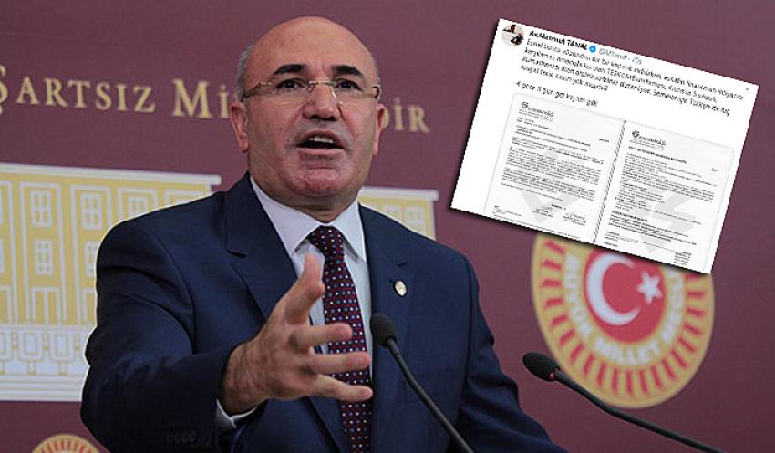 Mahmut Tanal'dan TESKOMB'a 5 yıldızlı otel tepkisi