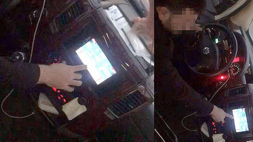 Pes artık! Minibüs kullanırken araç içi ekrandan okey oynadı