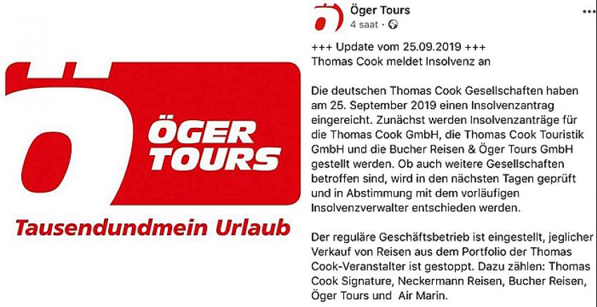 Türkiye satışları yapan Öger Tours iflasını sosyal medyadan duyurdu!